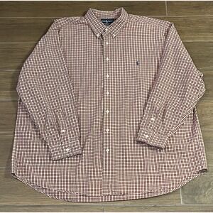 Ralph Lauren Men's Shirt 3XB Red Checked Button Down Long Sleeve Preppy